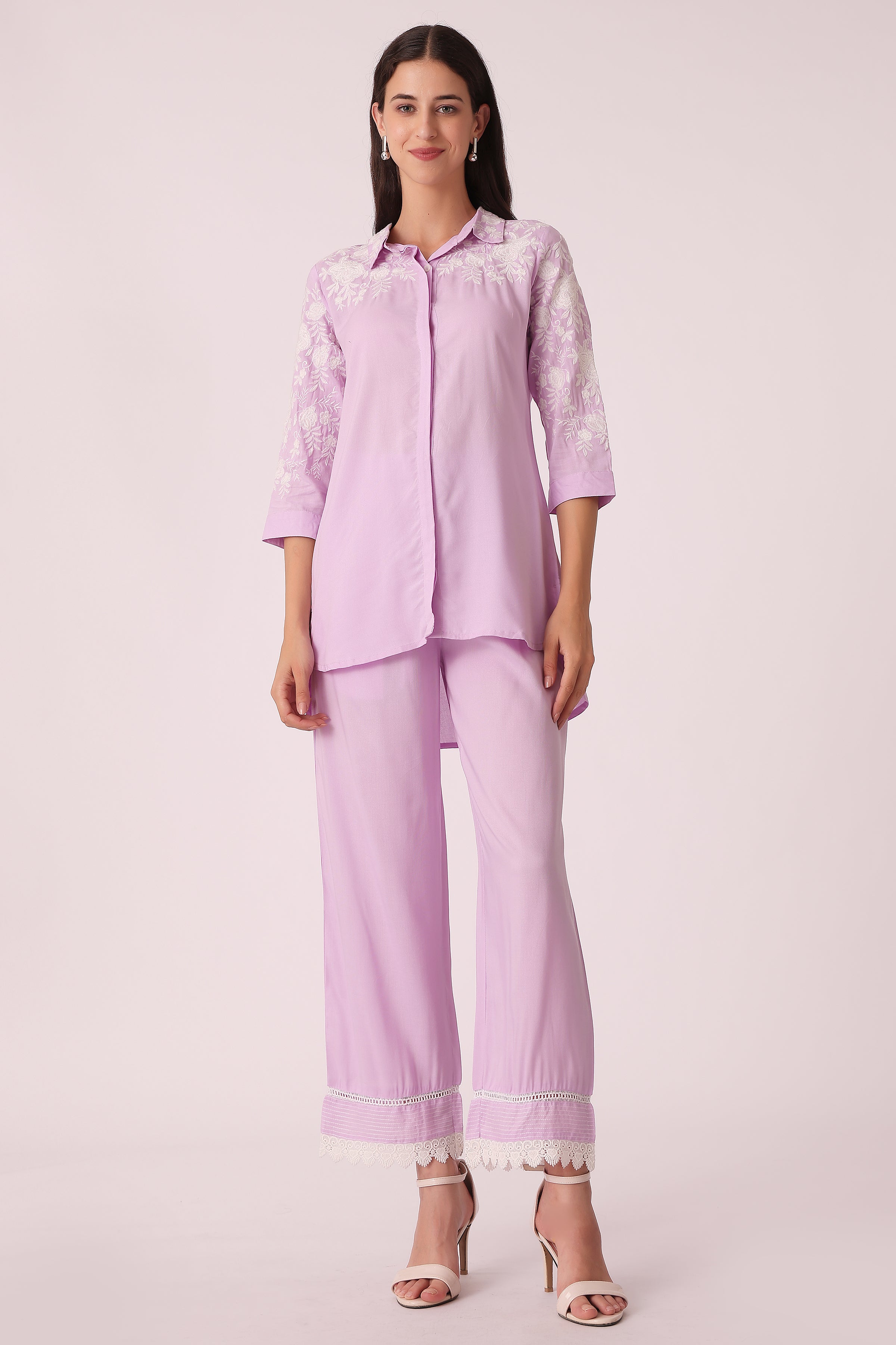 ETHNIC REGULAR FIT EMBROIDERY CORD SET - Lavender