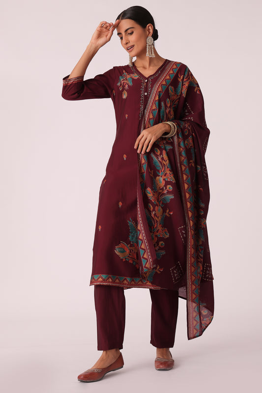 ETHNIC REGULAR FIT PLACEMENT PRINT SKD - Wine