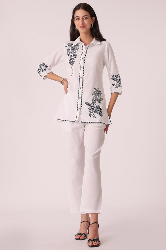 ETHNIC REGULAR FIT EMBROIDERY CORD SET - White