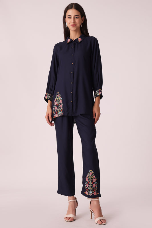 ETHNIC REGULAR FIT EMBROIDERY CORD SET - Navy