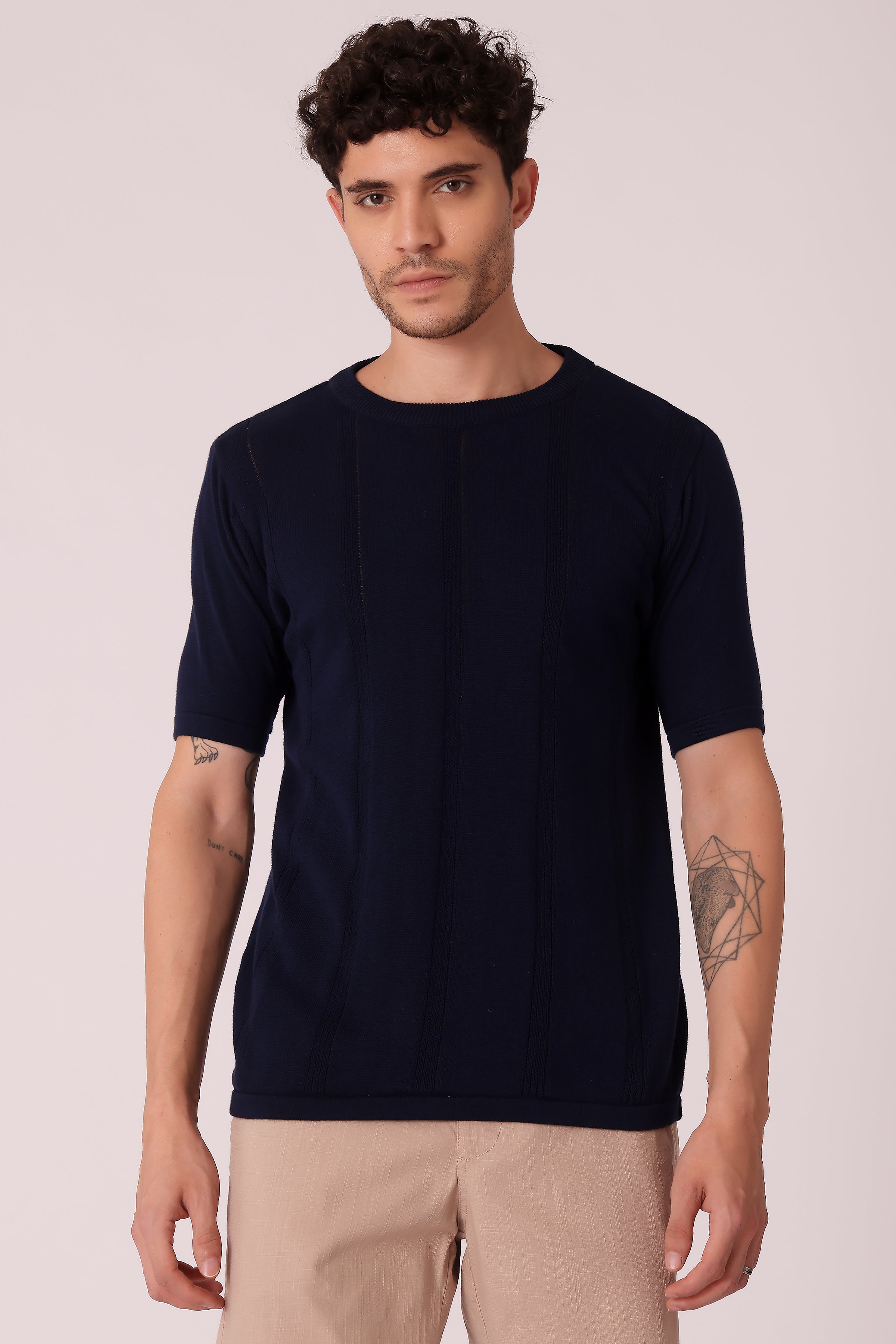 Men's Flat Knit Crew neck tshirt - Navy