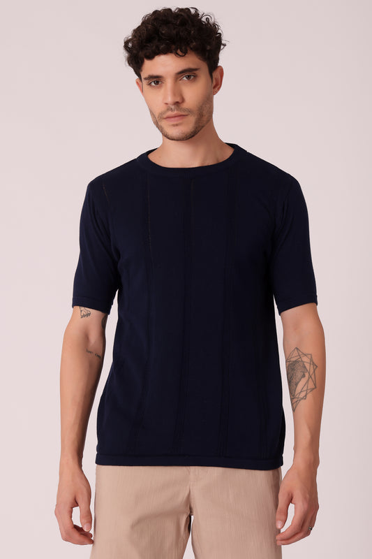 Men's Flat Knit Crew neck tshirt - Navy