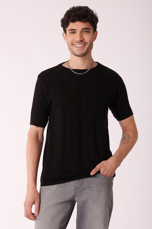 Men's Flat Knit Crew neck tshirt - Black