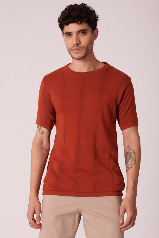 Men's Flat Knit Crew neck tshirt - Caramel