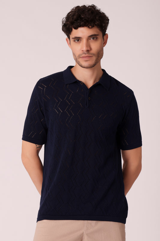 Men's Flat Knit Polo Tshirt - Navy