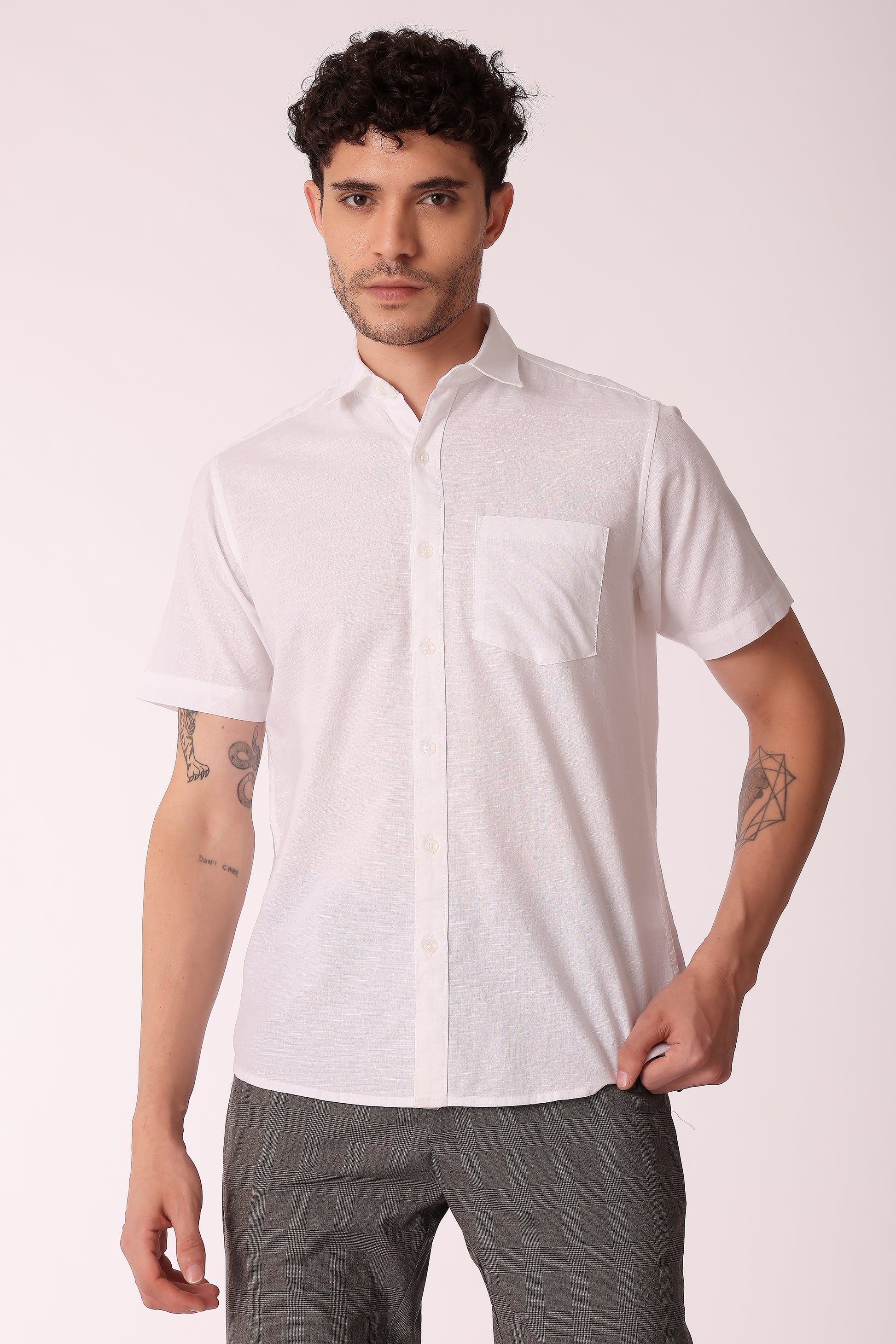 Men's Cotton Slub shirt Half sleeve - White