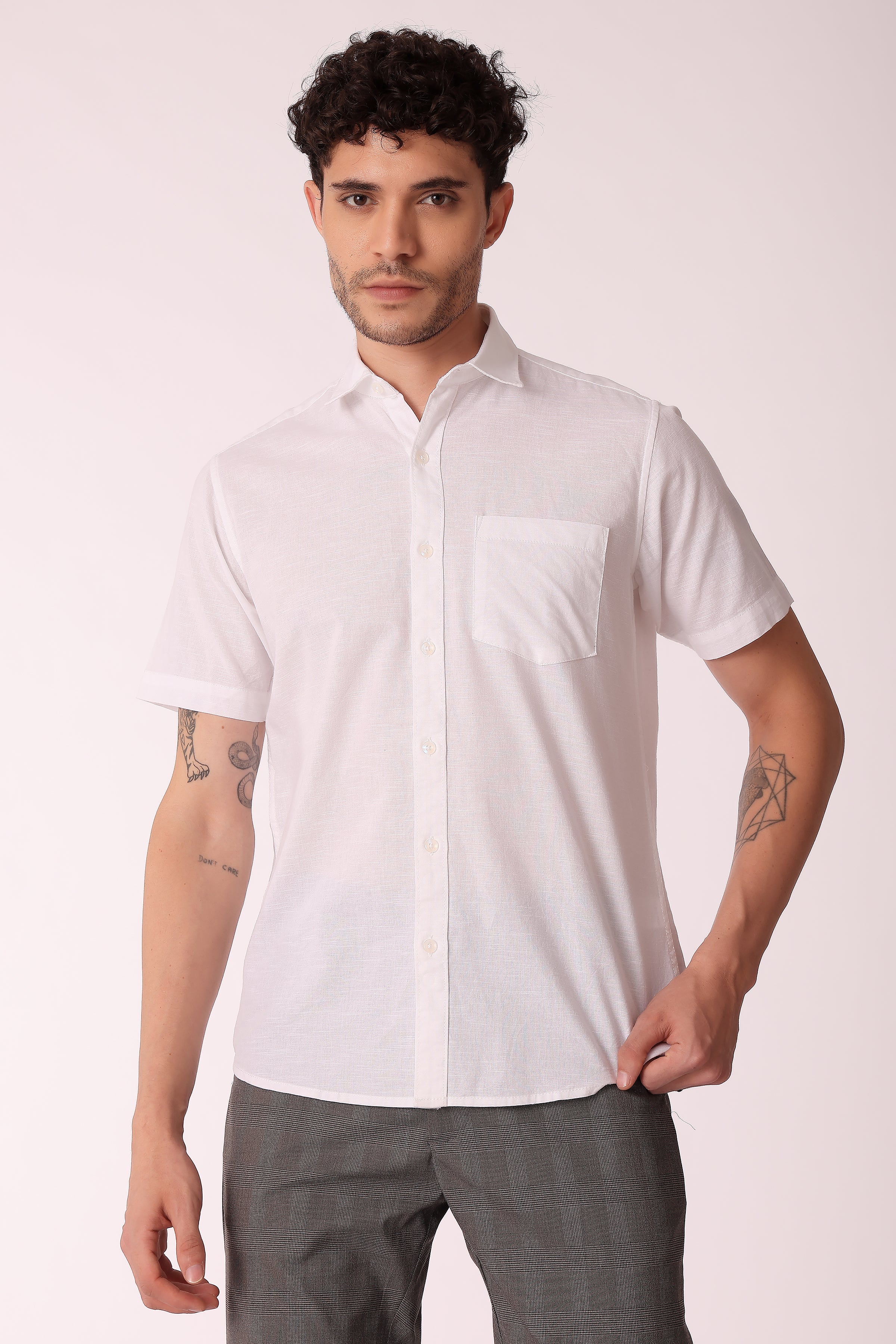 Men's Cotton Slub shirt Half sleeve - White