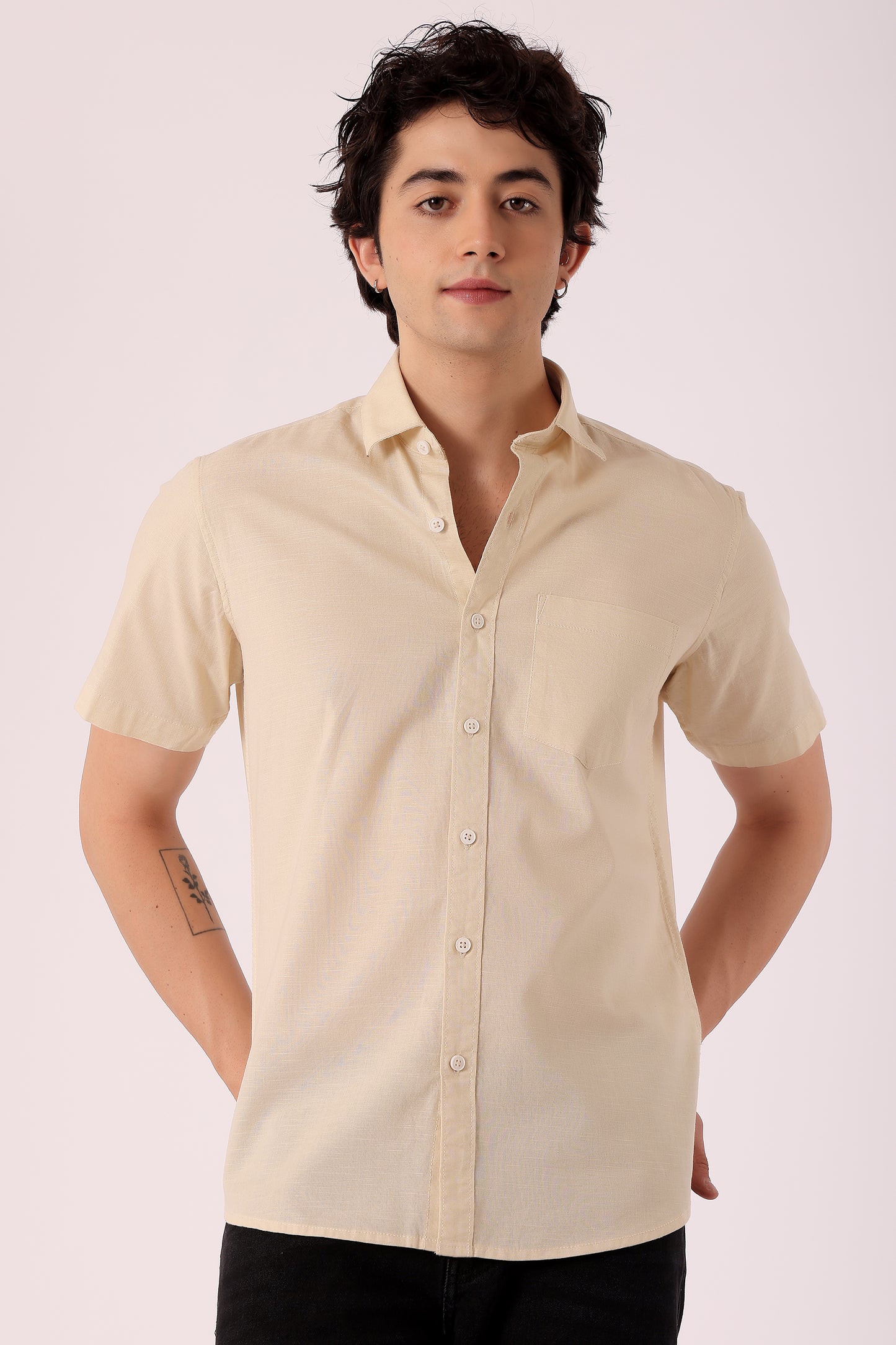 Men's Cotton Slub shirt Half sleeve - Beige