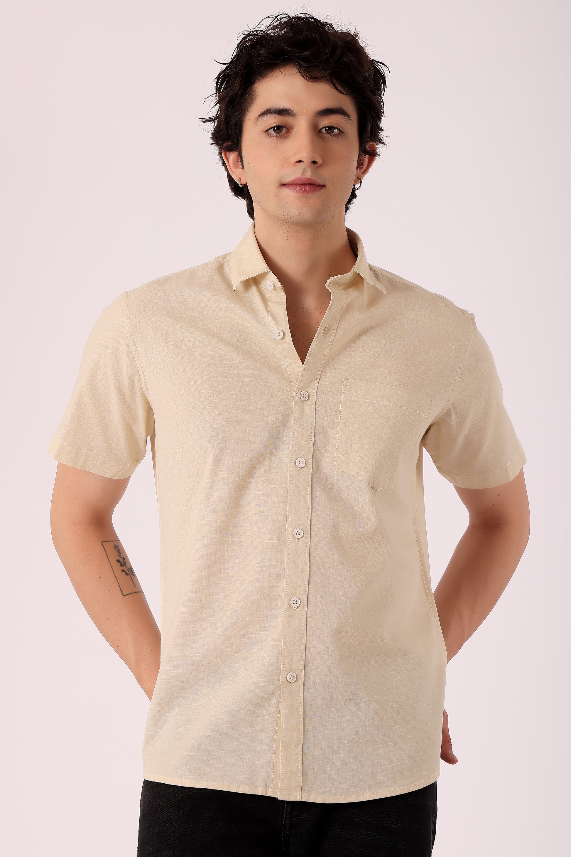 Men's Cotton Slub shirt Half sleeve - Beige