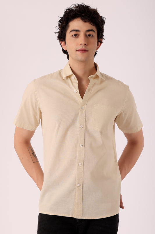 Men's Cotton Slub Beige shirt Half sleeve