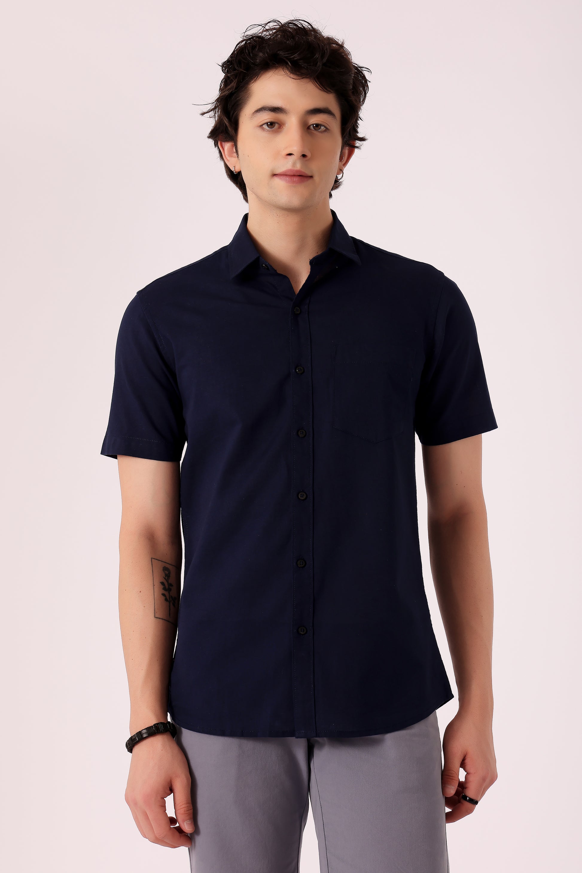 Men's Cotton Slub shirt Half sleeve - Navy