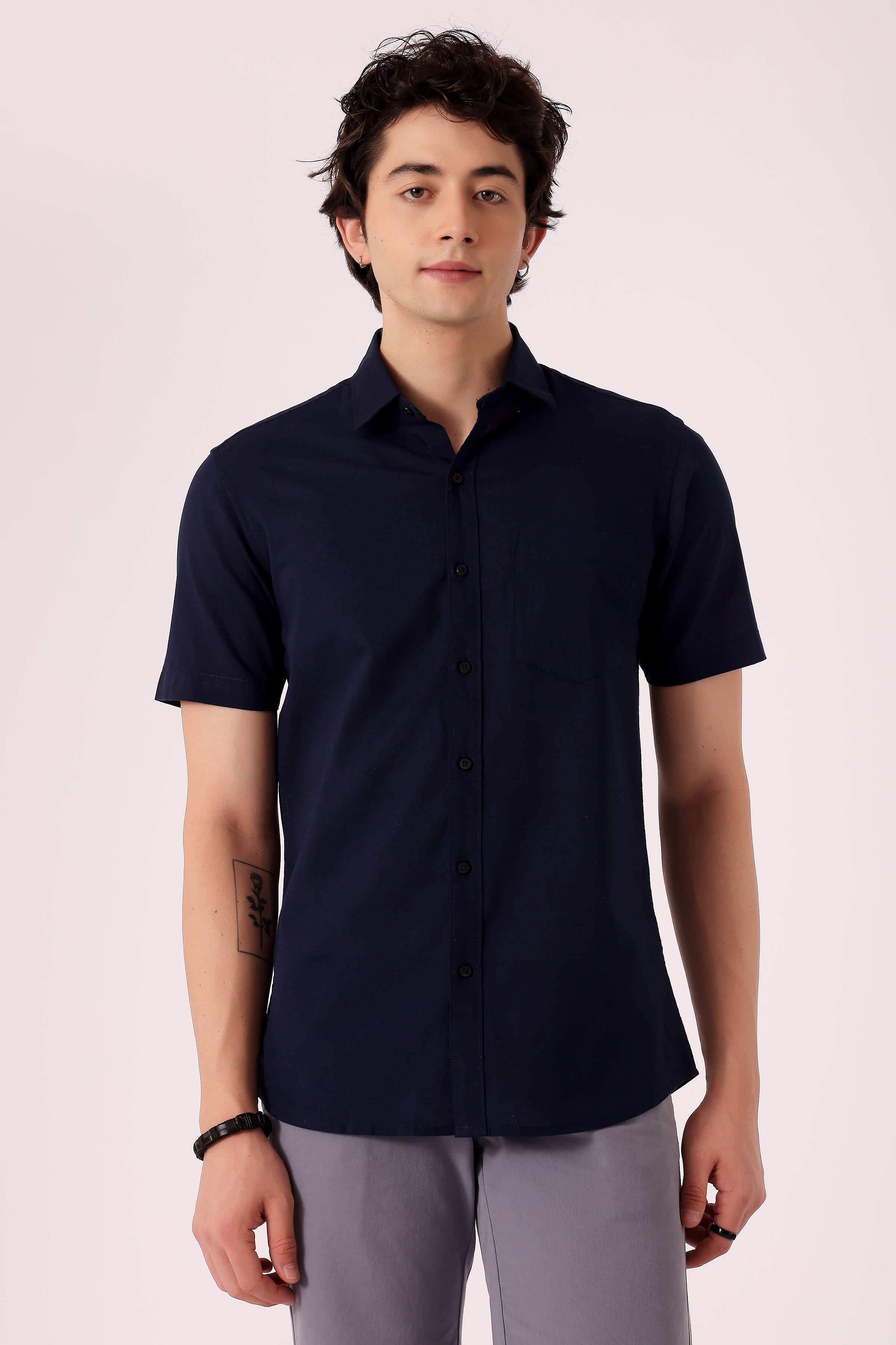 Men's Cotton Slub shirt Half sleeve - Navy