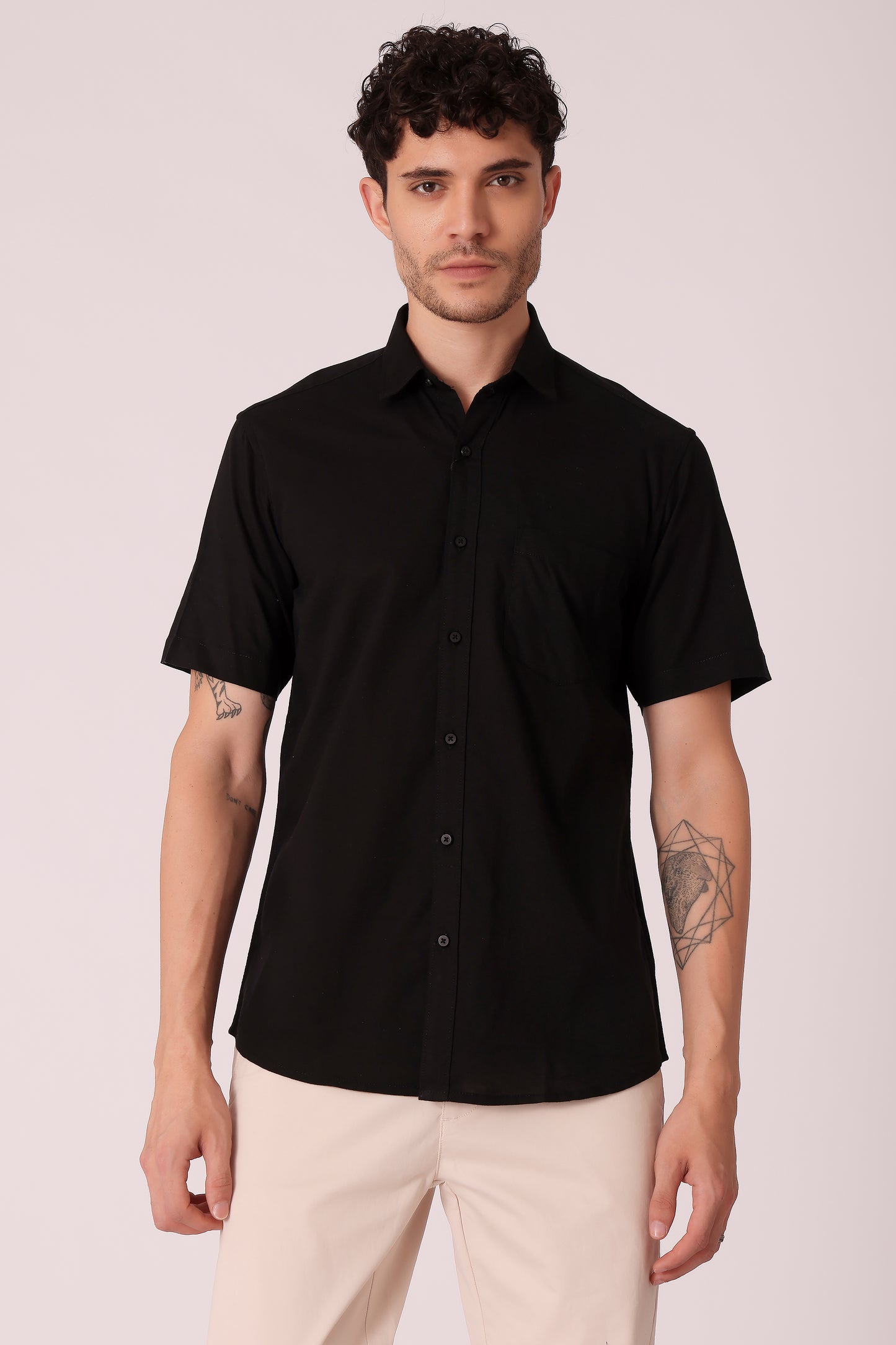 Men's Cotton Slub shirt Half sleeve - Black