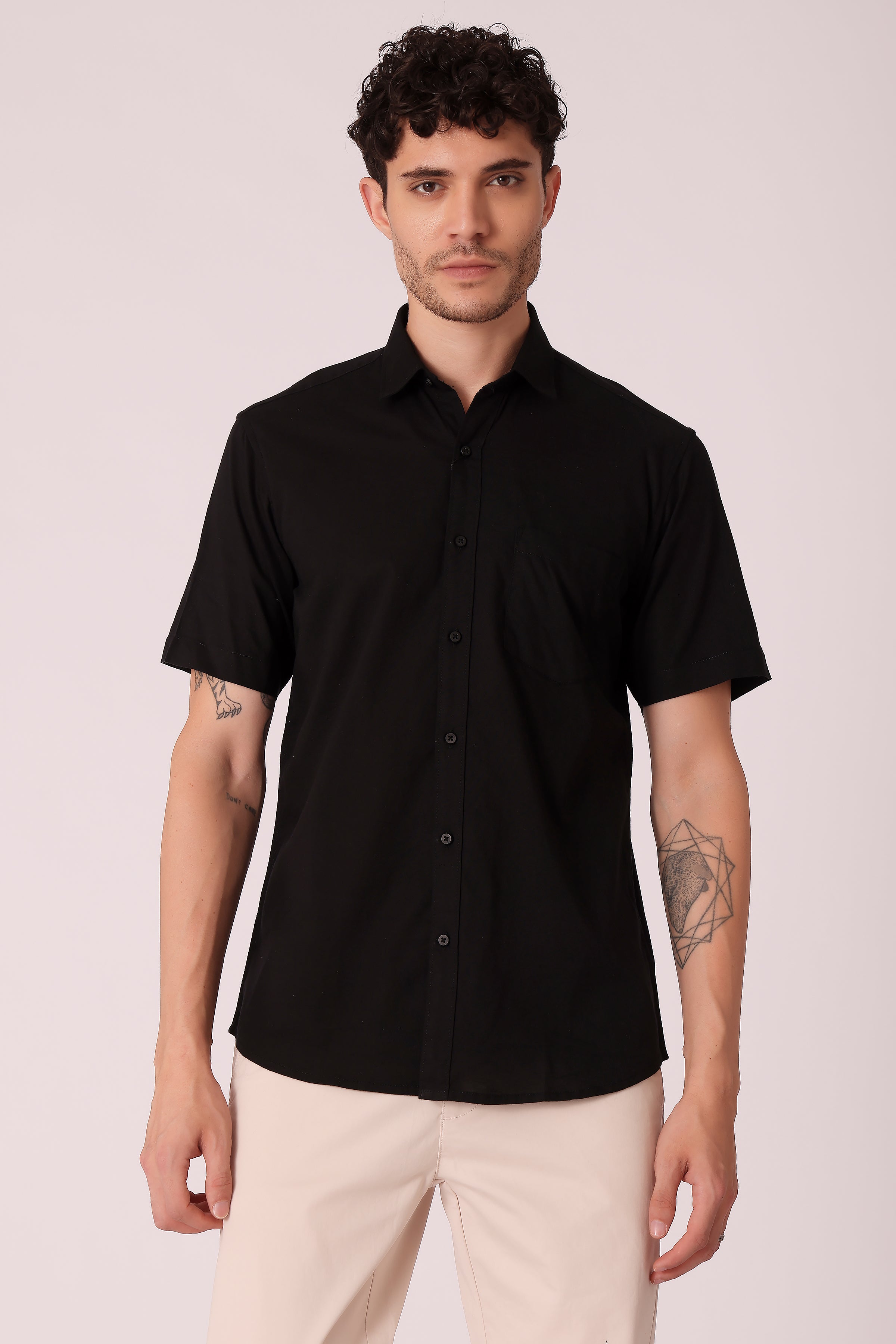 Men's Cotton Slub shirt Half sleeve - Black