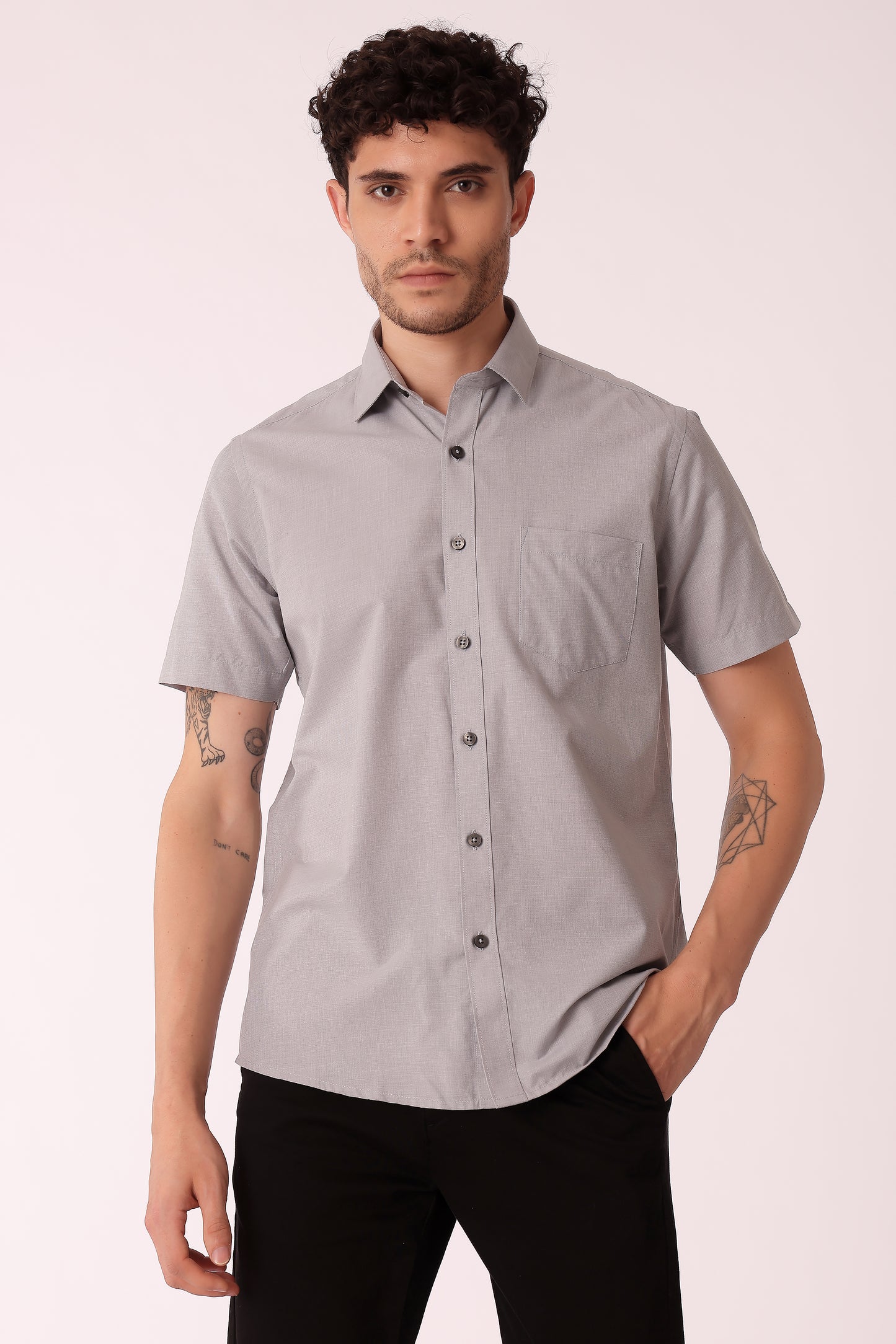 Men's Cotton Blend fila fill Shirt Half Sleeves - Grey