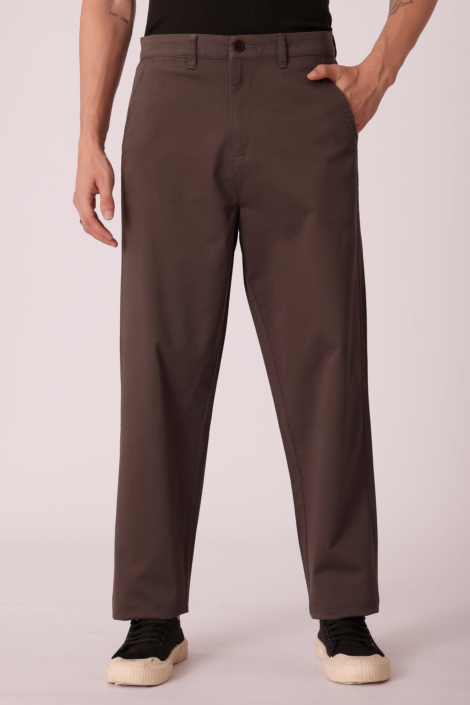 Men's Cotton stretch Straight Fit Chinos - Dark Grey