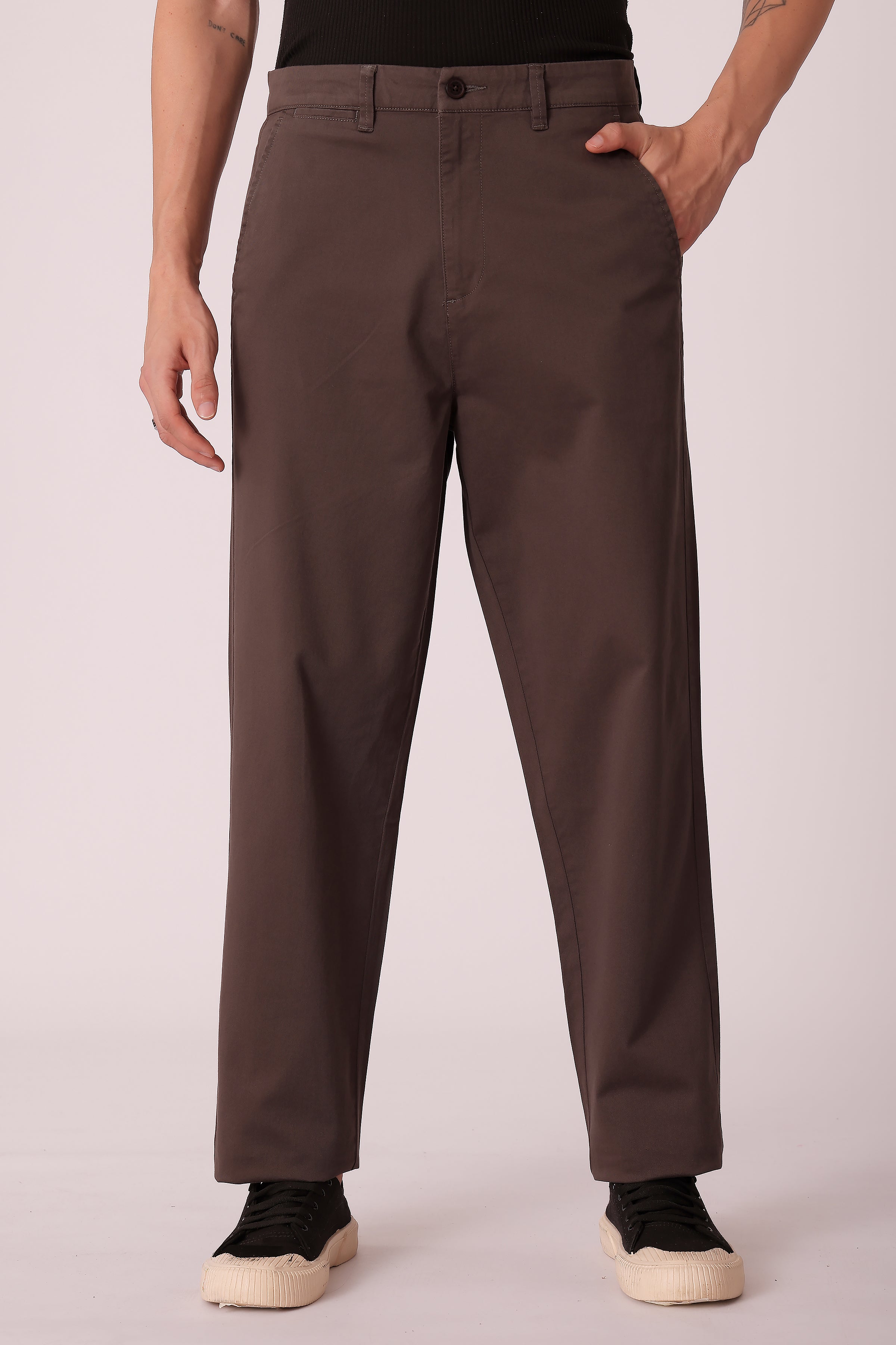 Men's Cotton stretch Straight Fit Chinos - Dark Grey