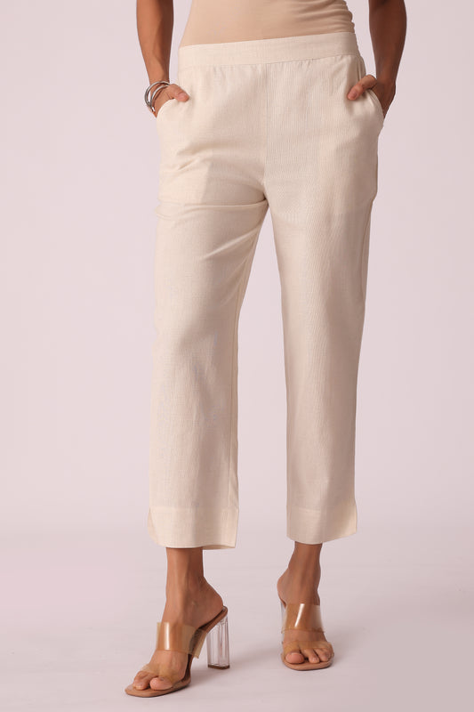 ETHNIC REGULAR FIT SOLID PANTS - Beige