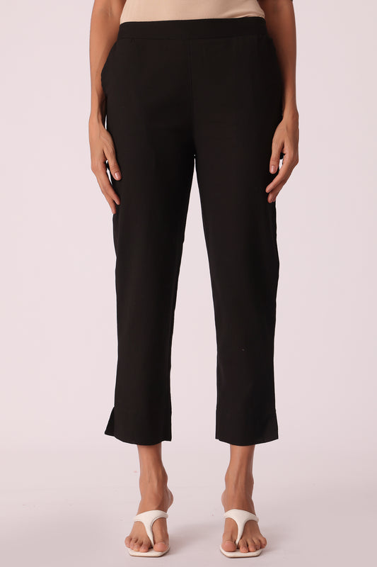 ETHNIC REGULAR FIT SOLID PANTS - Black