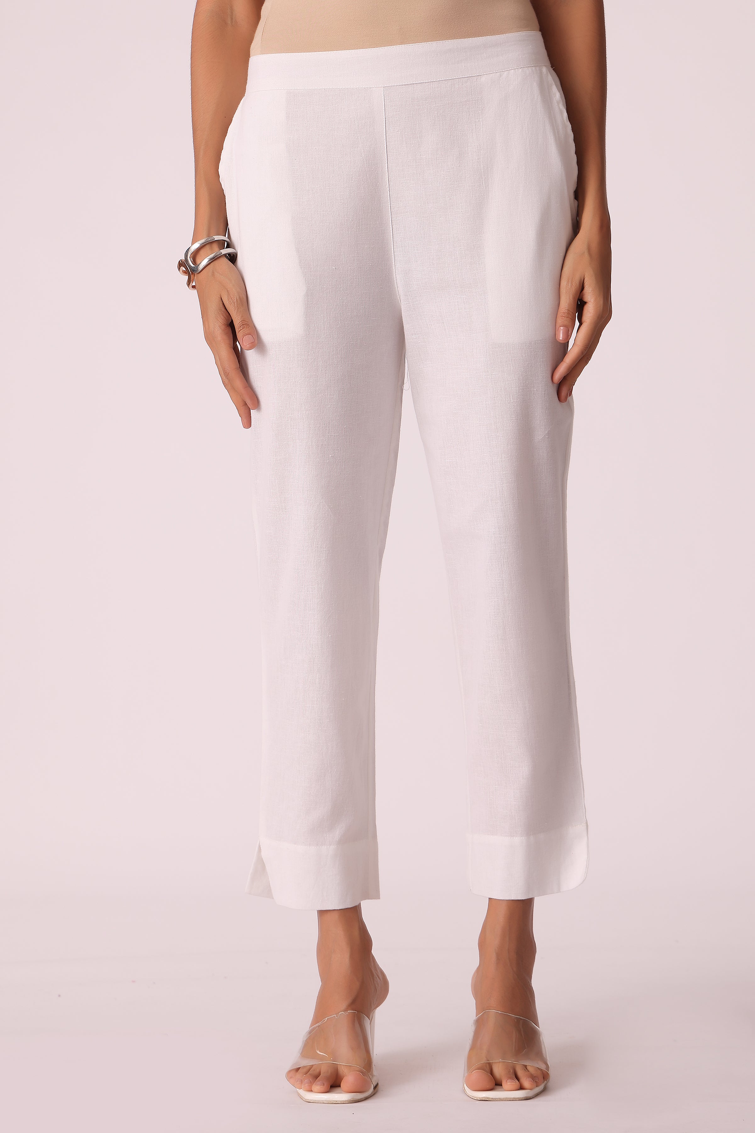 ETHNIC REGULAR FIT SOLID PANTS - White