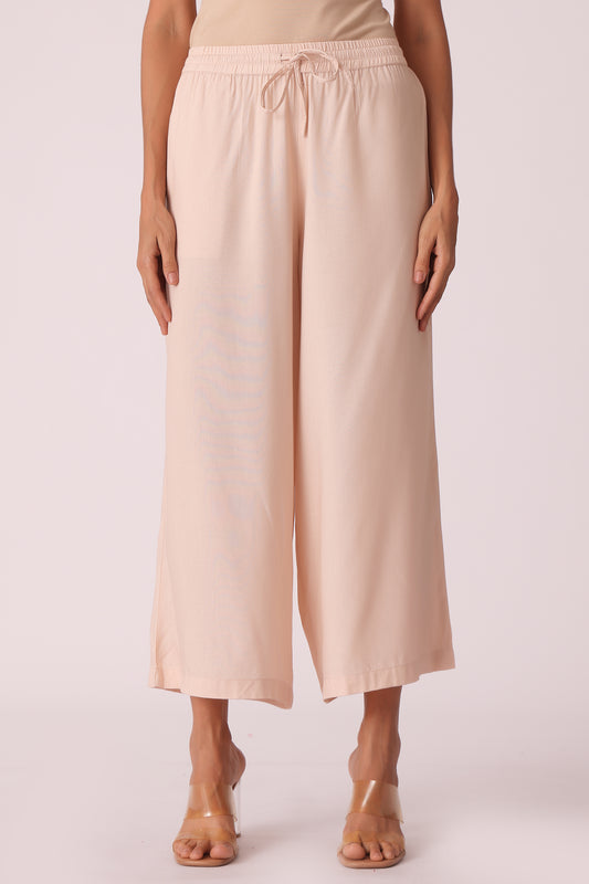 ETHNIC REGULAR FIT SOLID PLAZZO - Peach