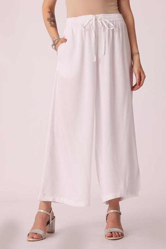 ETHNIC REGULAR FIT SOLID PLAZZO - White