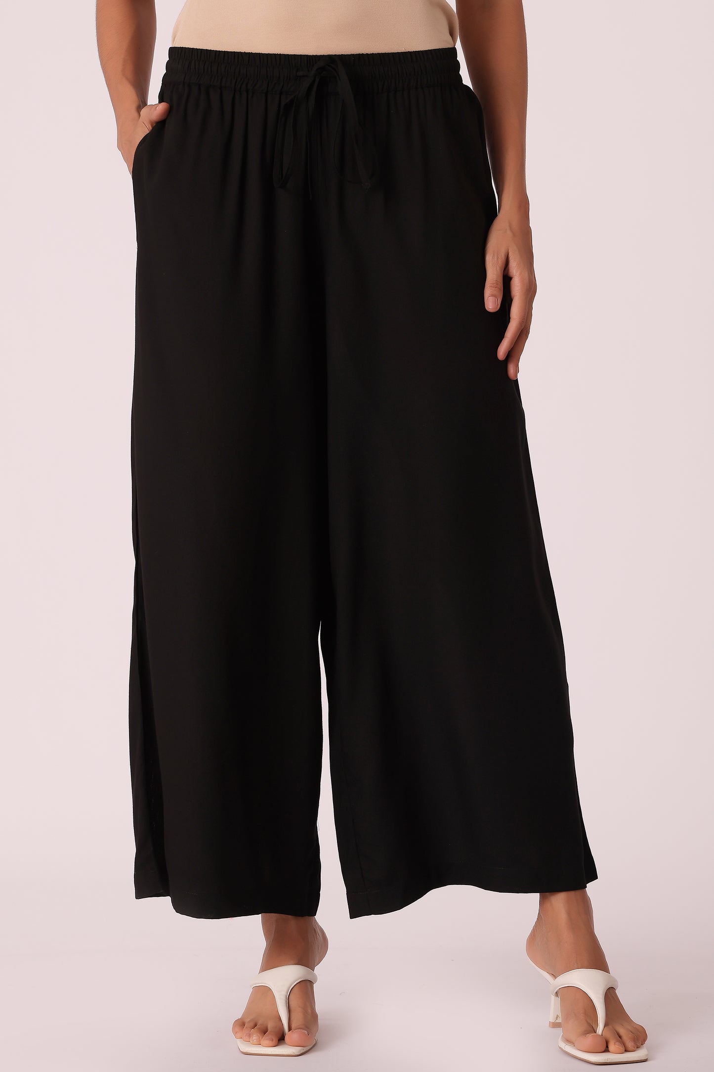 ETHNIC REGULAR FIT SOLID PLAZZO - Black