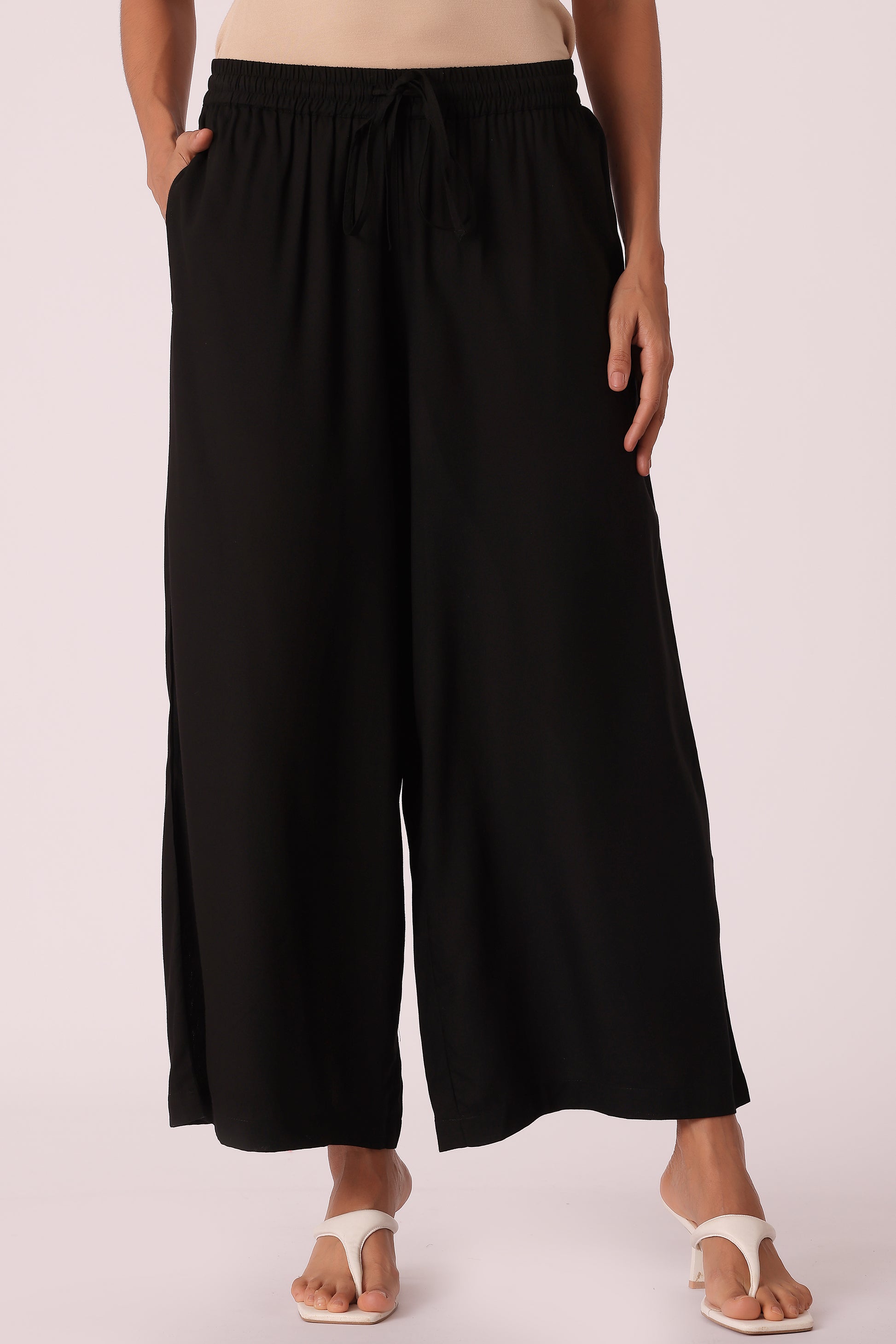 ETHNIC REGULAR FIT SOLID PLAZZO - Black