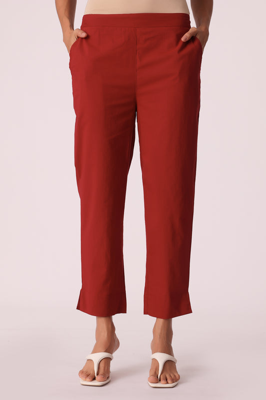 ETHNIC REGULAR FIT SOLID PANTS - Maroon