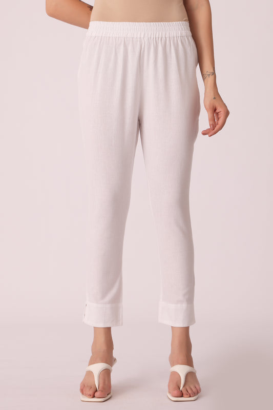 ETHNIC REGULAR FIT SOLID PANTS - White