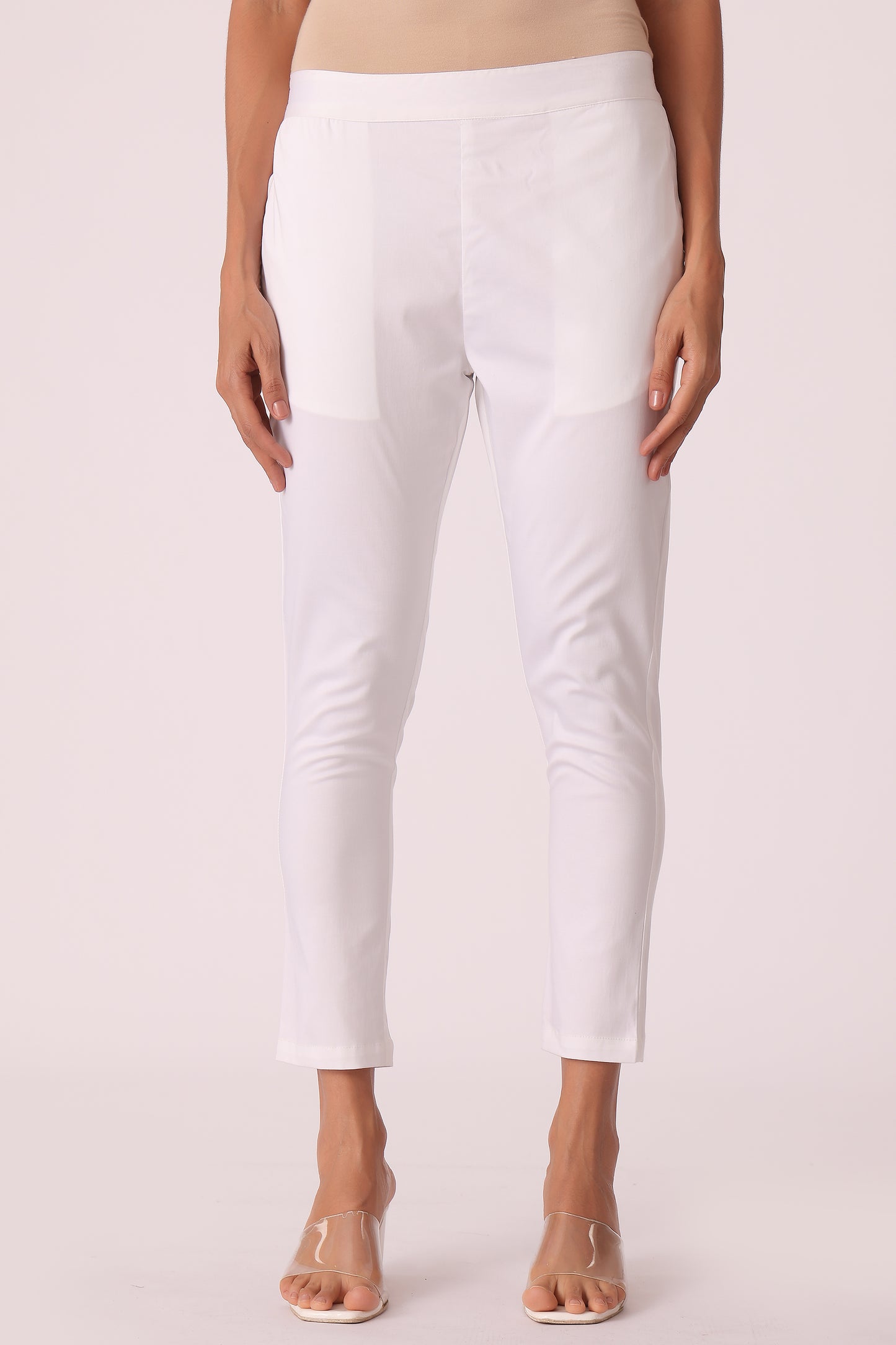 ETHNIC SLIM TAPERED FIT SOLID PANTS - White