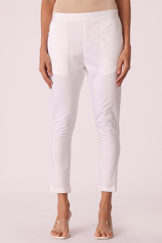 ETHNIC SLIM TAPERED FIT SOLID PANTS - White