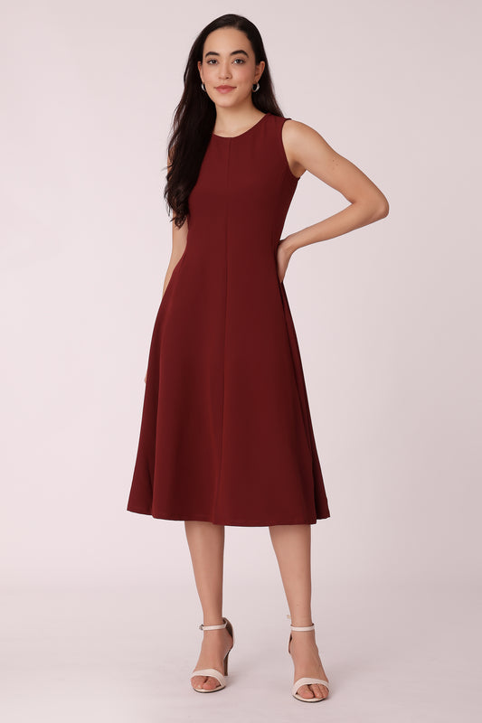 western fit & flare casual solid color dresses - Mehroon