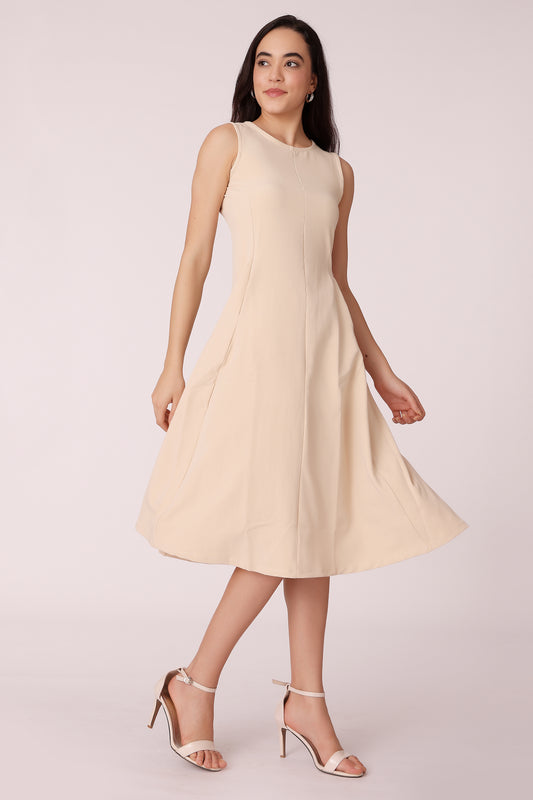 western fit & flare casual solid color dresses - Beige