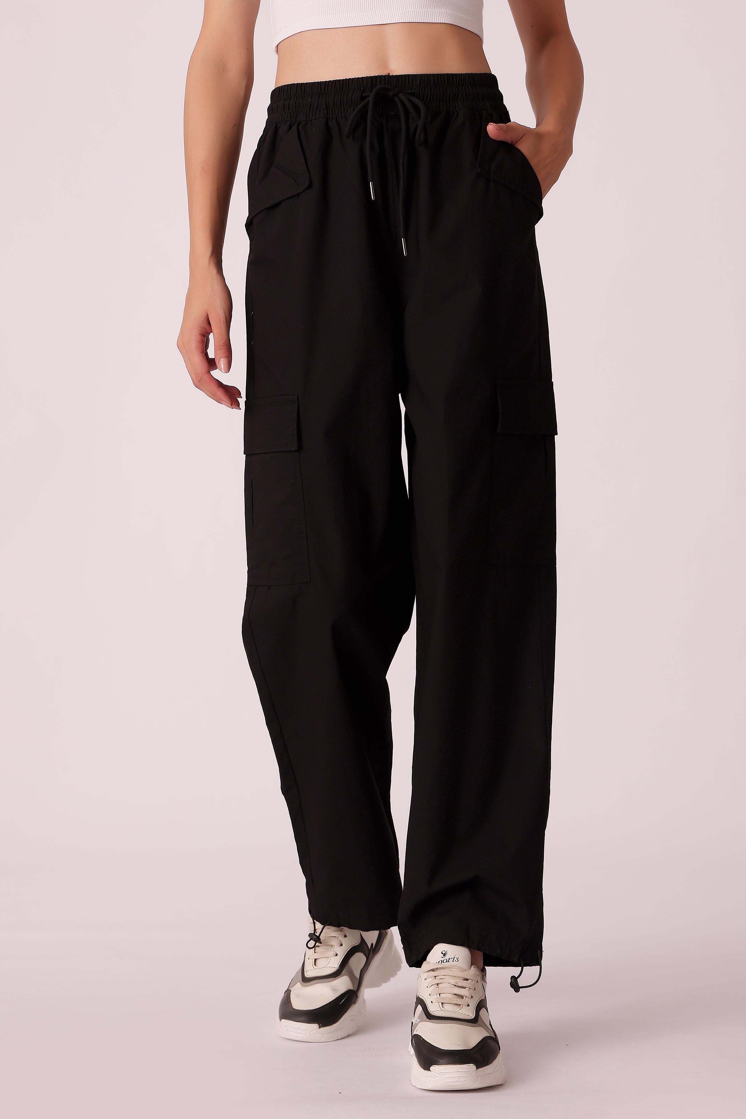 western cargo casual solid color pants - Black