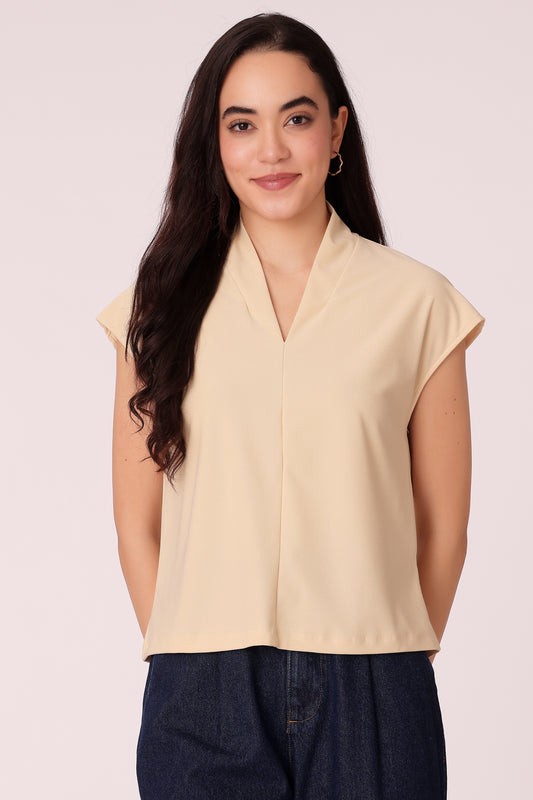 western regular fit casual solid color tops - Beige