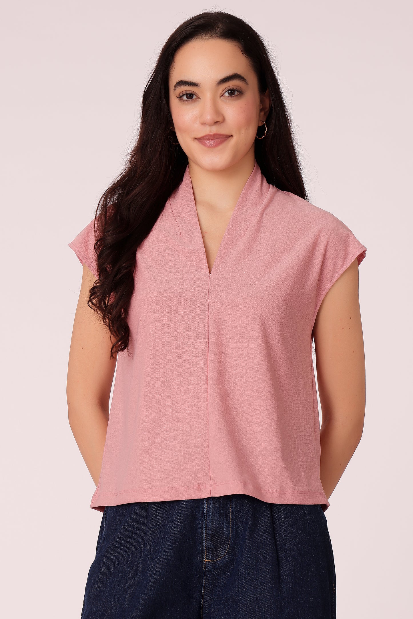 western regular fit casual solid color tops - Peach