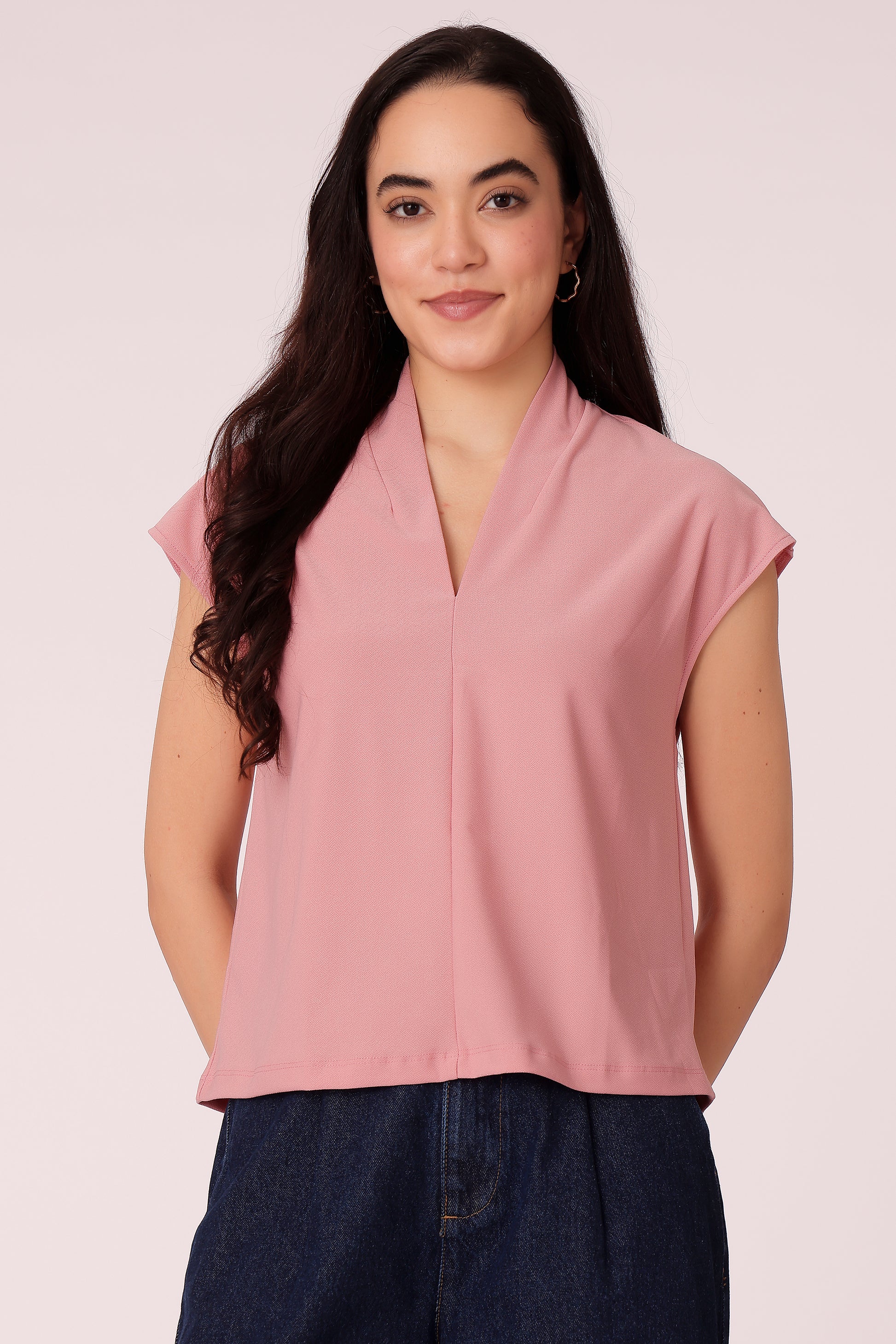western regular fit casual solid color tops - Peach