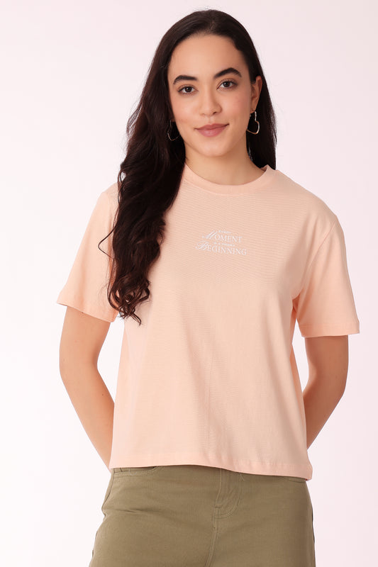 western regular fit casual printed t-shirts - Peach