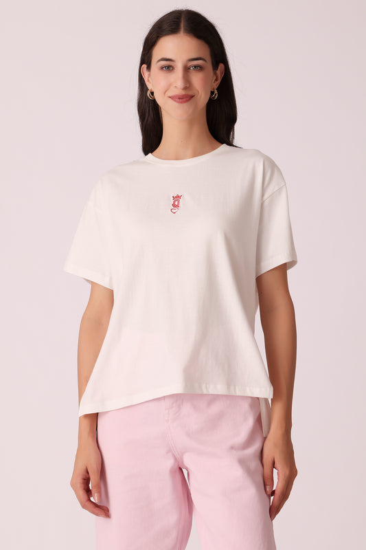 western boxy fit casual printed t-shirts - White