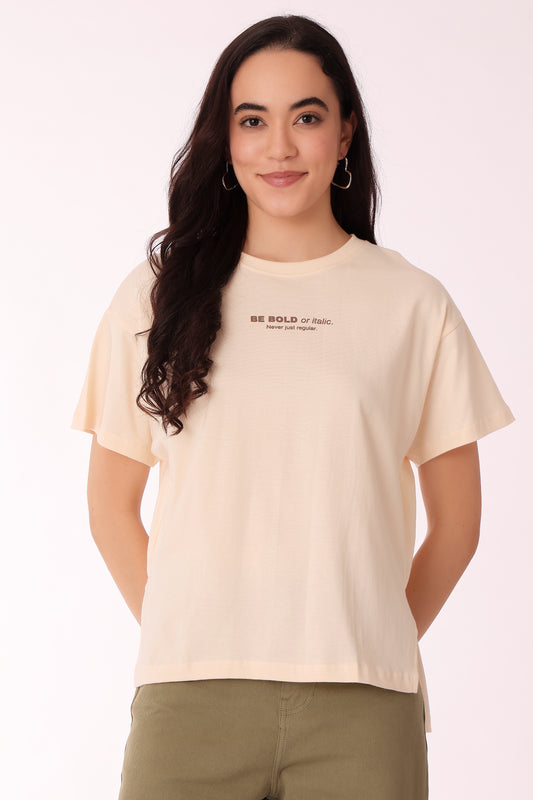 western boxy fit casual printed t-shirts - Beige