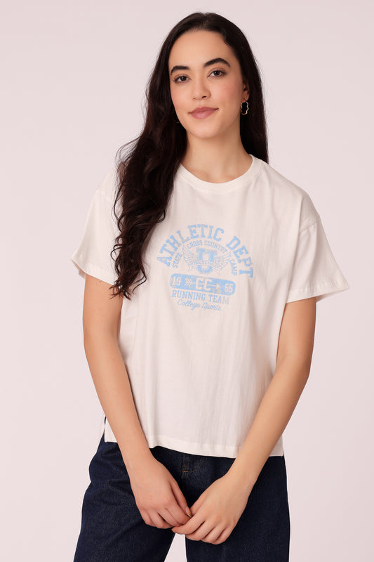 western boxy fit casual printed t-shirts - White