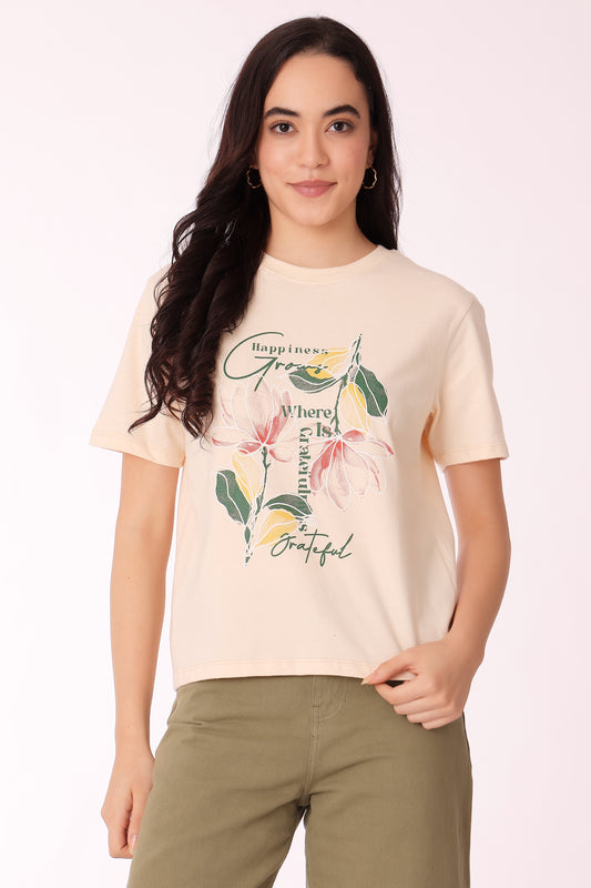 western regular fit casual printed t-shirts - Beige