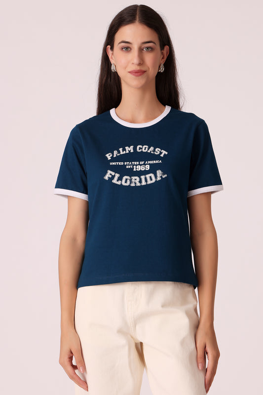 western regular fit casual printed t-shirts - Navy