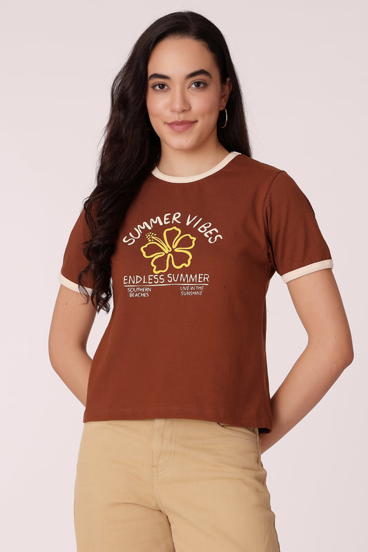western regular fit casual printed t-shirts - Brown