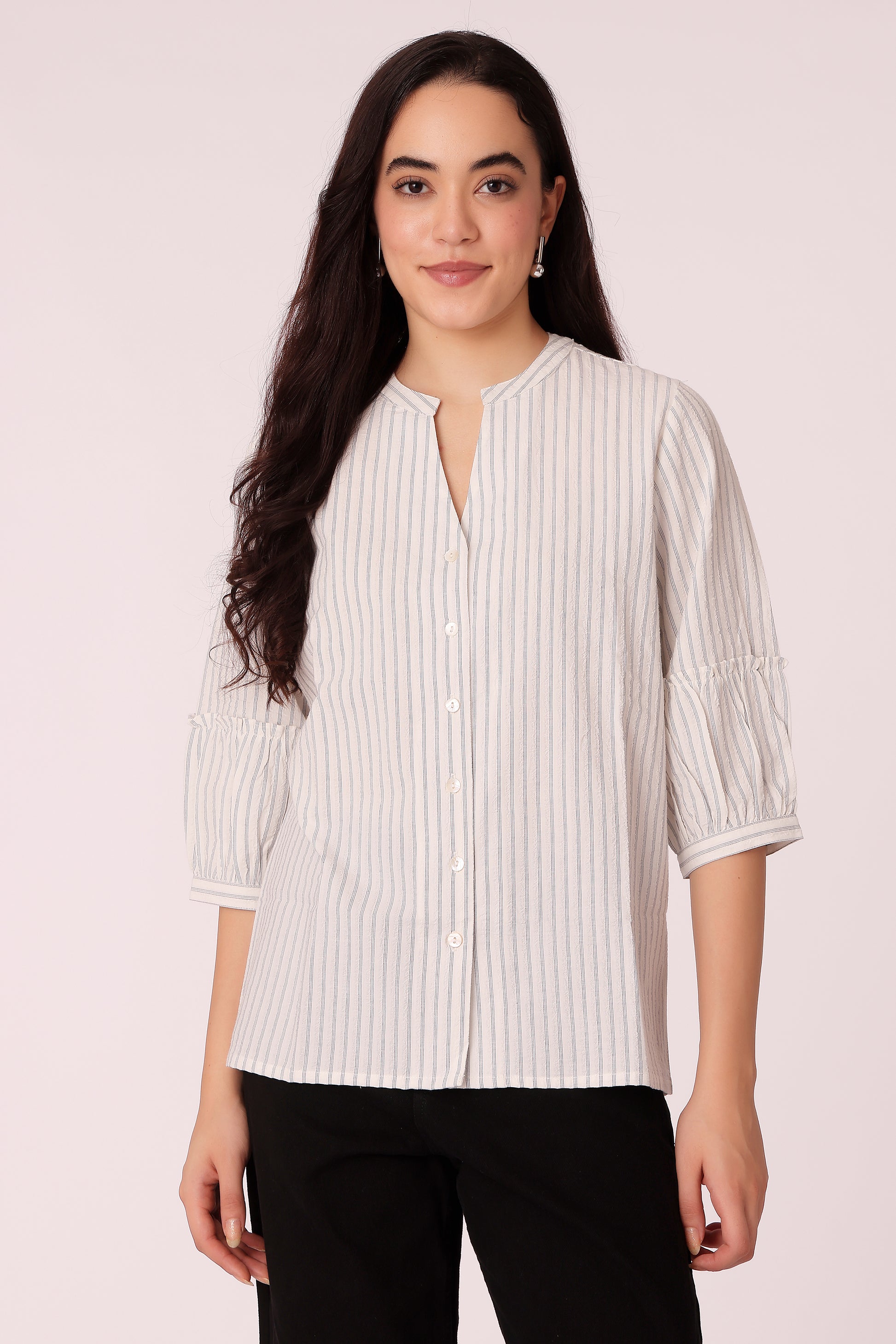 western regular fit casual stripes shirts - Blue