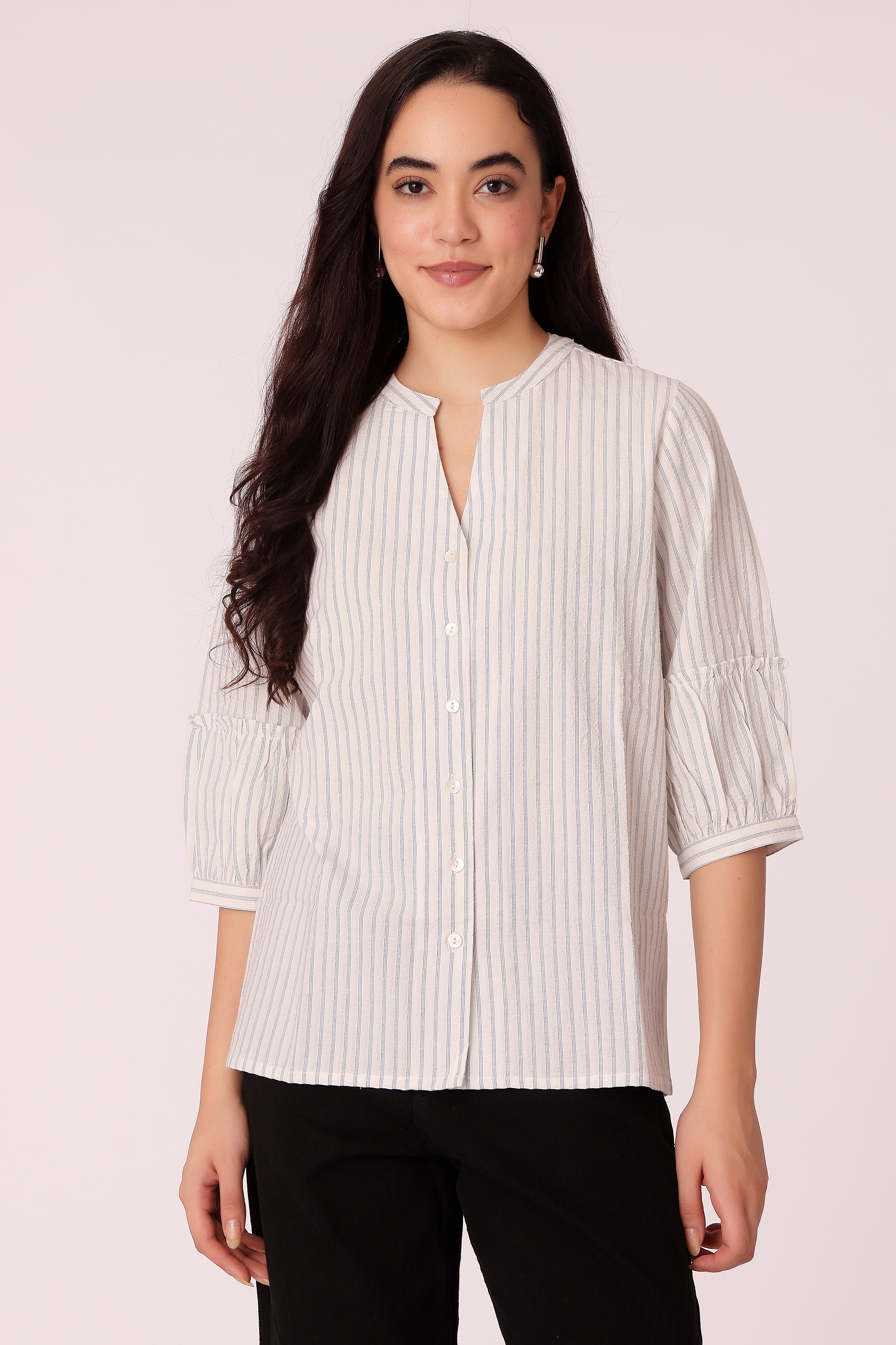 western regular fit casual stripes shirts - Blue
