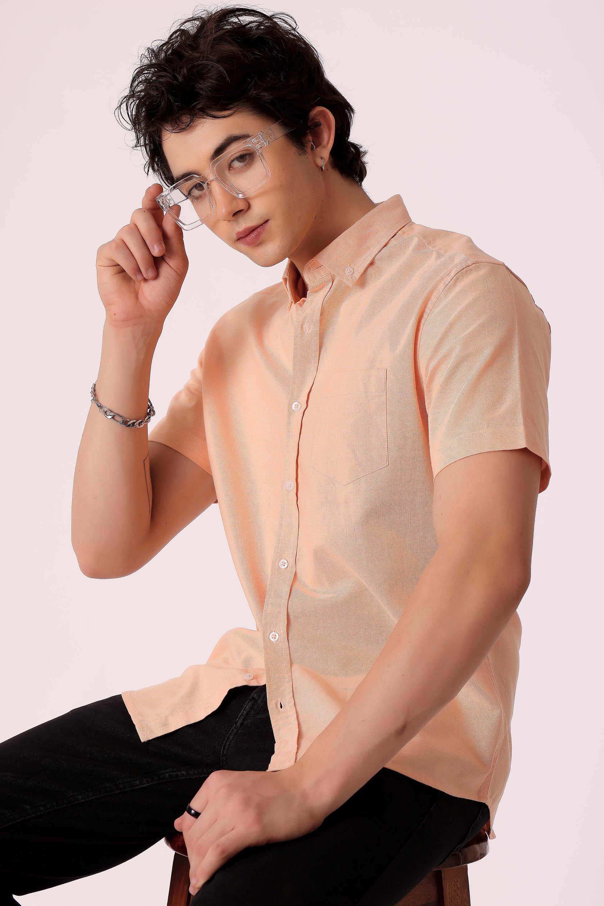 Men's Solid Oxford Shirt Half Sleeve - extra image 2