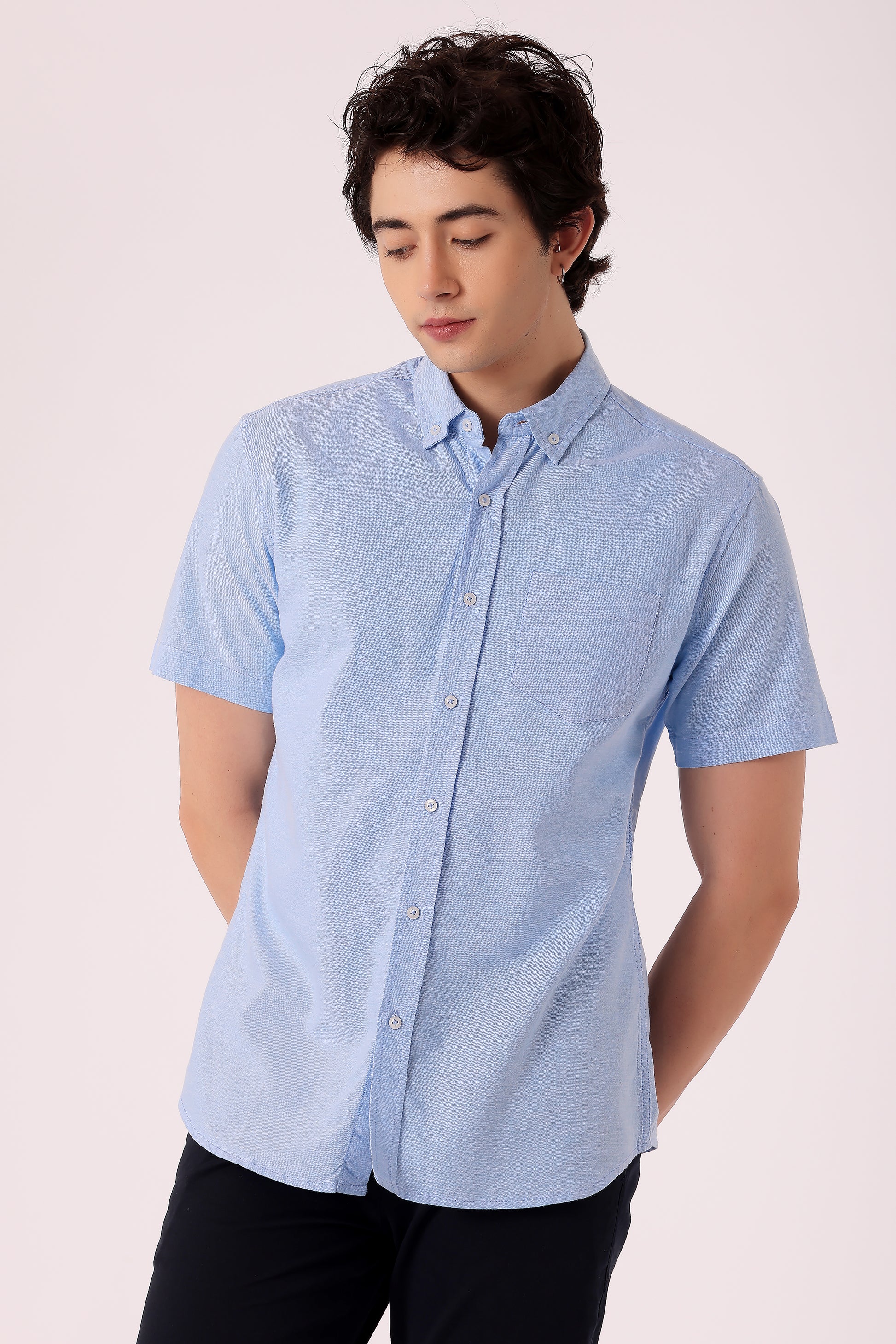Men's Solid Oxford Shirt Half Sleeve - Blue