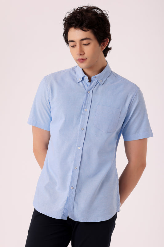 Men's Solid Oxford Shirt Half Sleeve - Blue